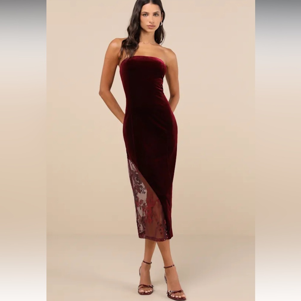 Lulus Burgundy Feeling So Luxe Velvet Sequin Strapless Dress NWOT M/L?*NO TAGS*